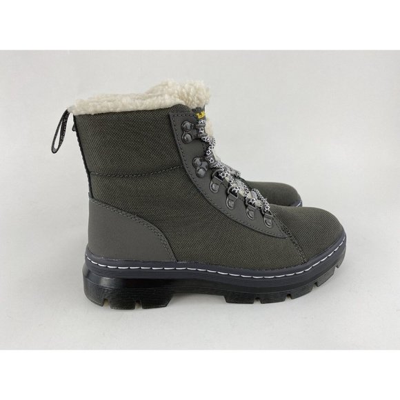 Dr Martens Combs FL Gunmetal Gray Women's Boots Faux Fur Lined Lace Up - Picture 5 of 10